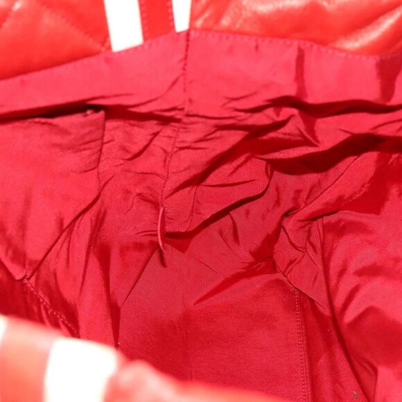 CHANEL Matelasse Chain Tote Bag Lamb Skin Red Silver CC Auth 120921 - Picture 11 of 16